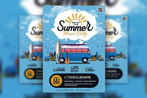 Illustrative Summer Party Flyer Template FREE PSD