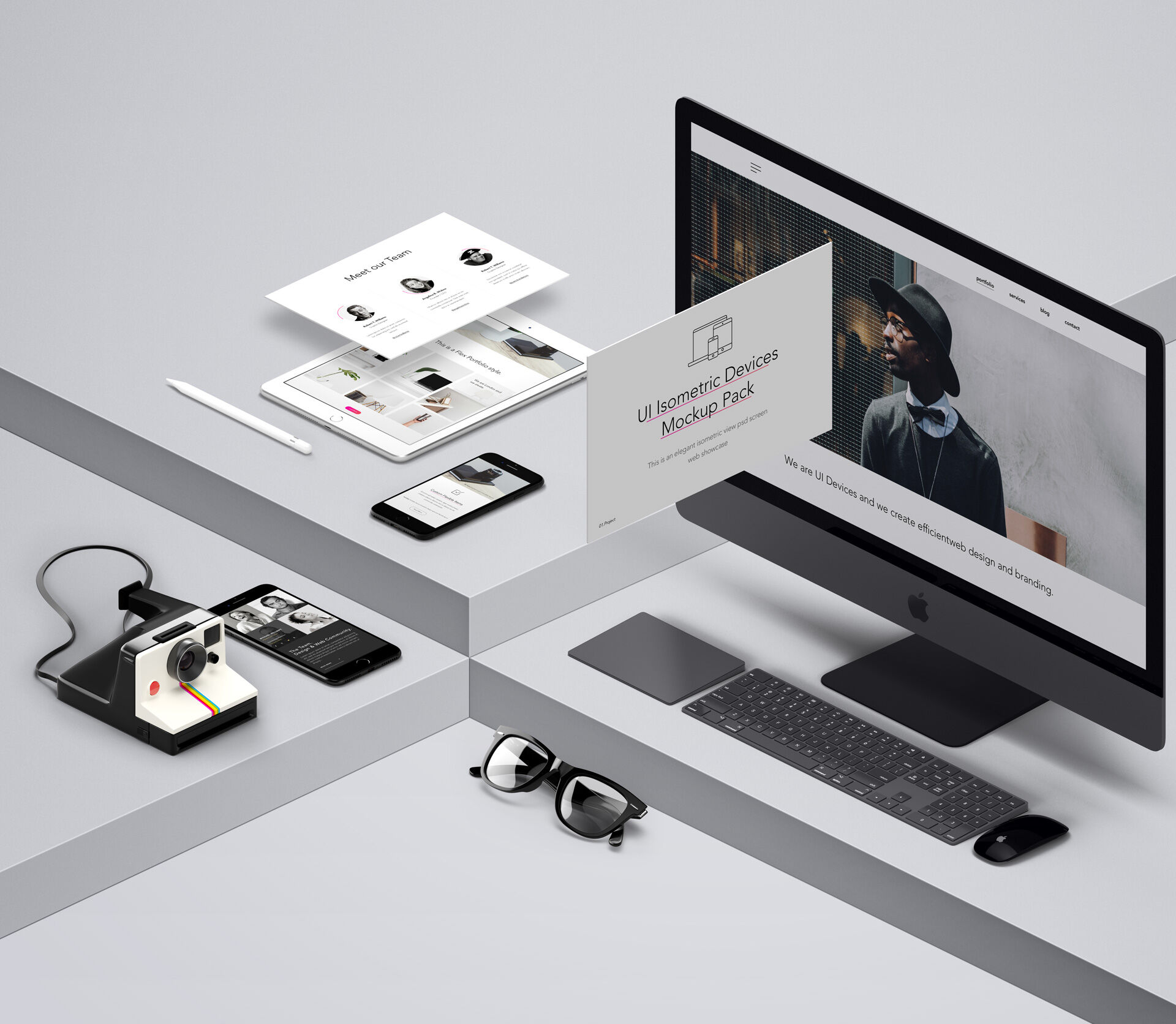 Isometric Pack of UI Devices Mockup FREE PSD