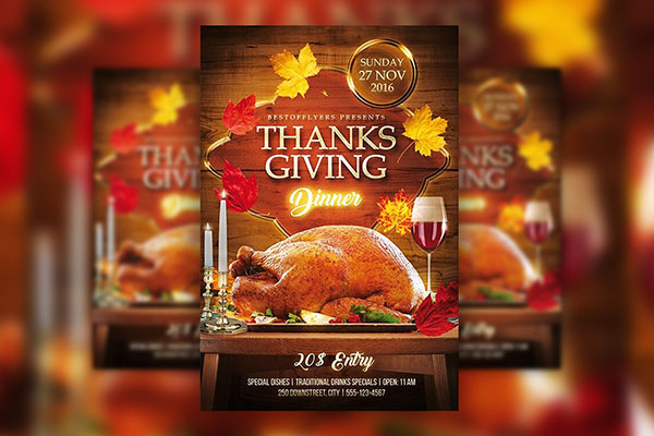 Leafy Modern Thanksgiving Dinner Flyer Template Free Download ...