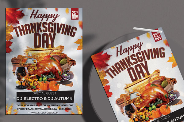 Leafy Orange Thanksgiving Day Flyer Template FREE PSD