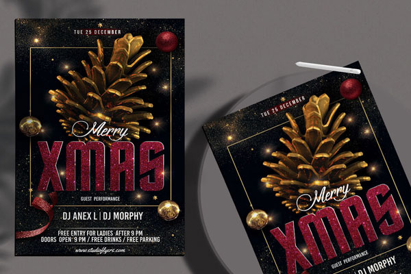 Luxurious Merry Christmas Night Flyer Template FREE PSD