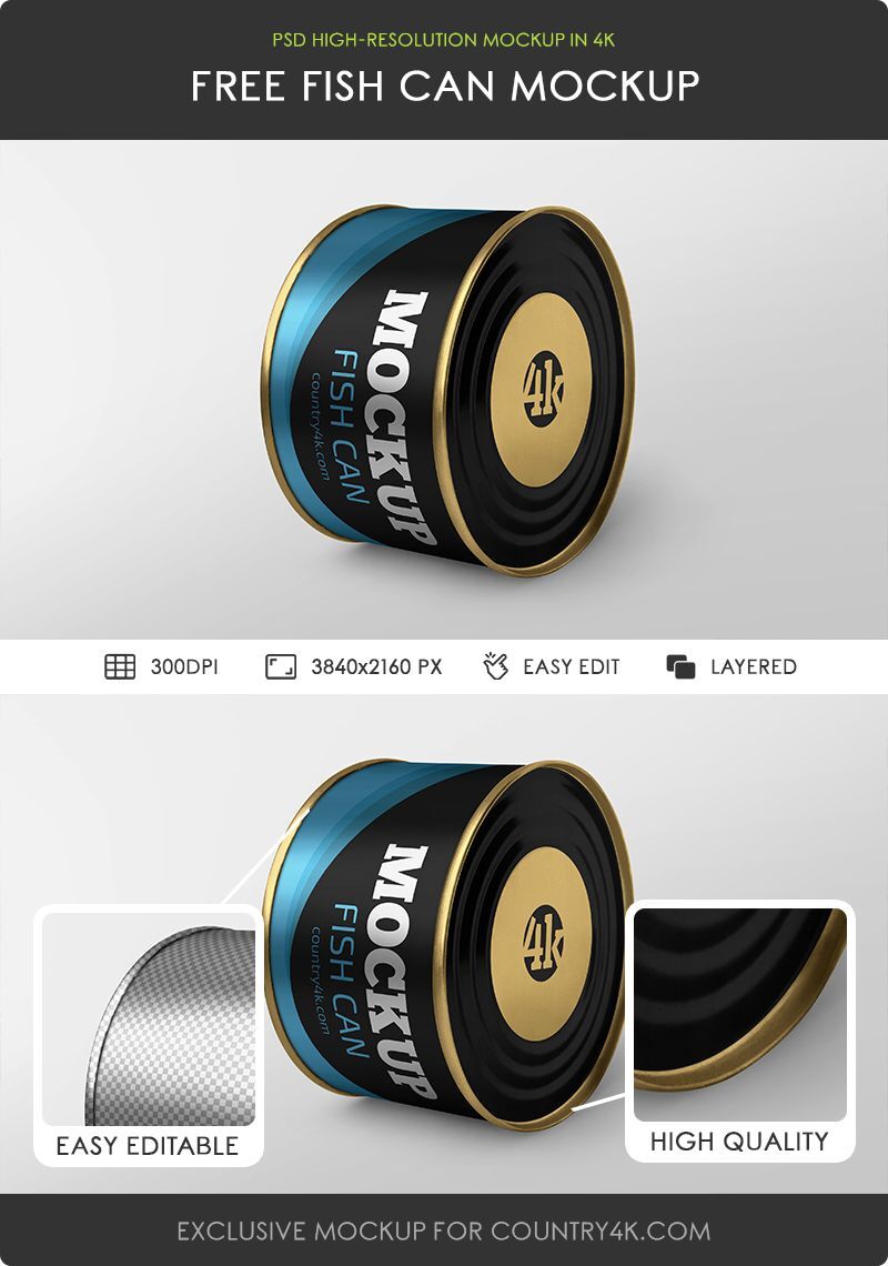 Metal Fish Can Mockup from Perspective View FREE PSD
