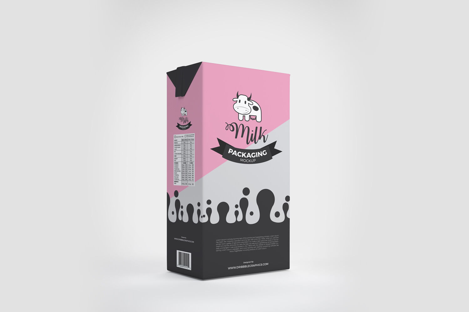Milk Carton Mockup Standing in the Half-Side View FREE PSD