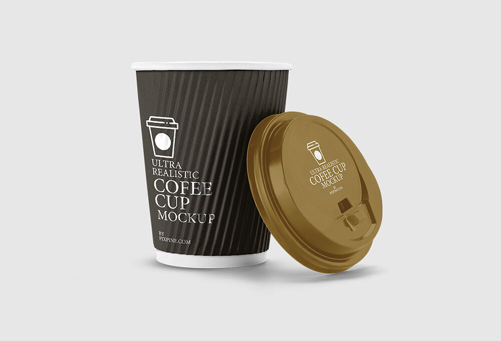Minimalist 3/4 View Coffee Cup with its Lid Off Mockup FREE PSD
