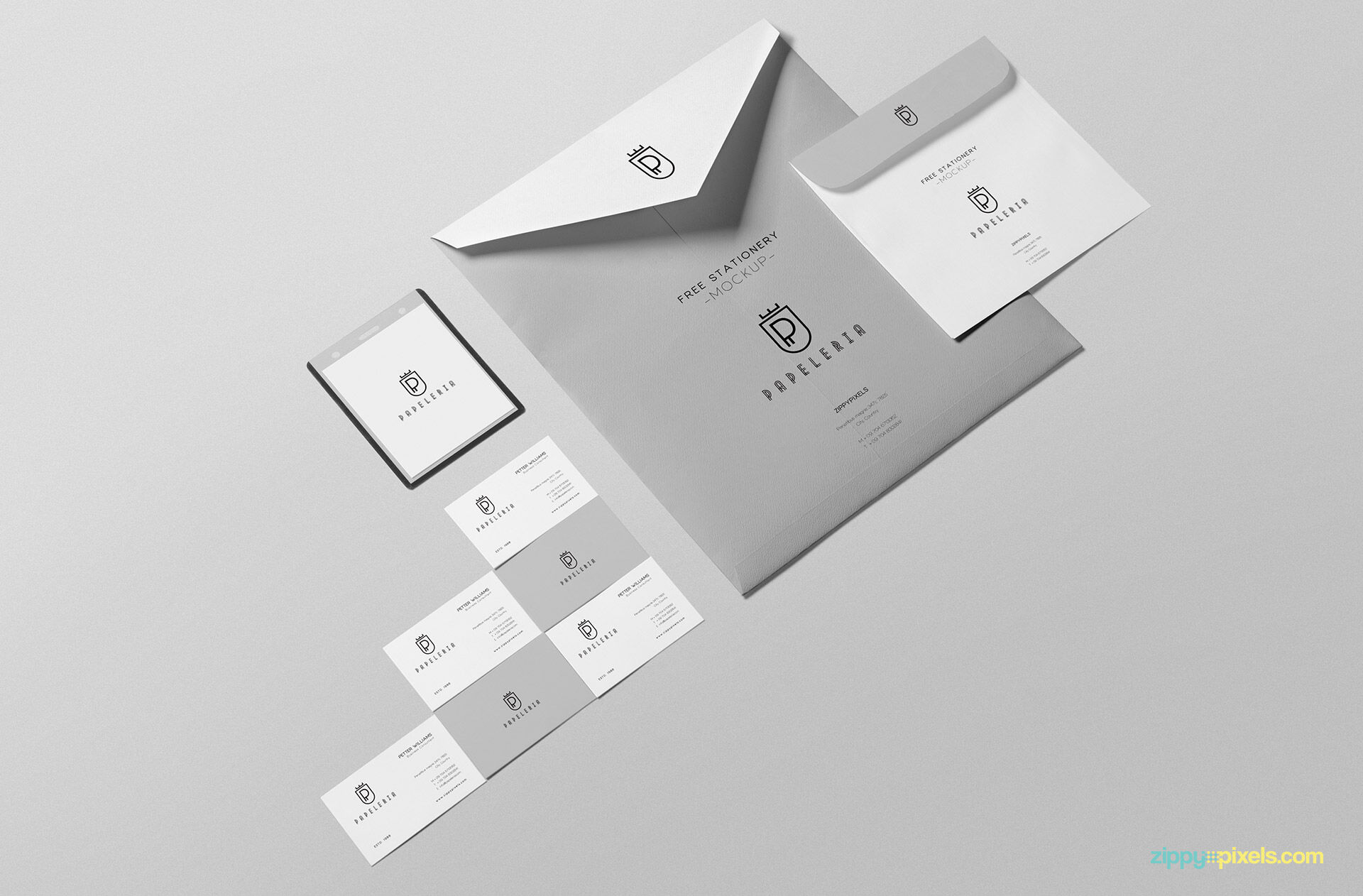 Mockup Featuring 2 Envelopes, 6 Business Cards, and ID Badge FREE PSD