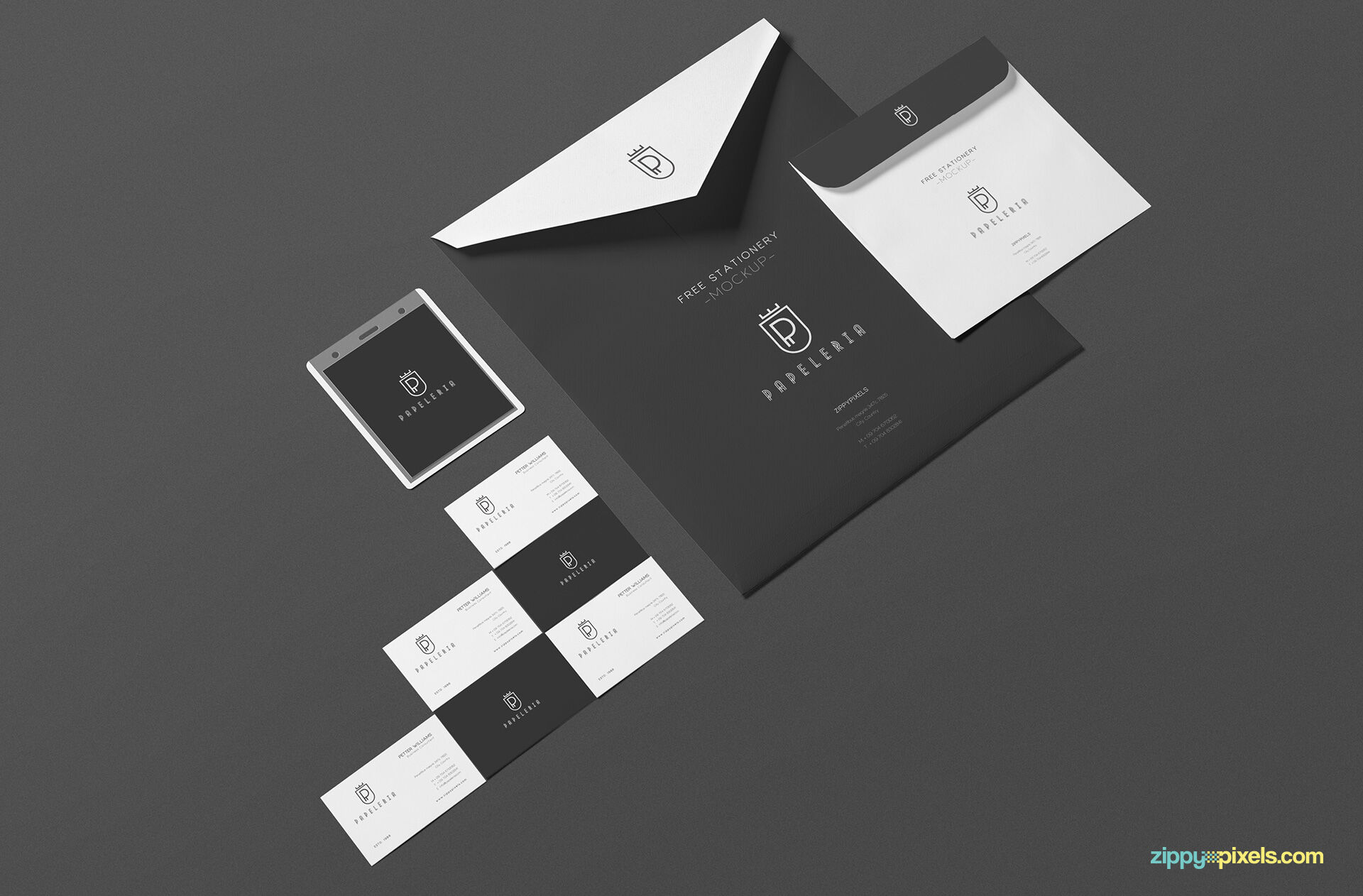 Mockup Featuring 2 Envelopes, 6 Business Cards, and ID Badge FREE PSD