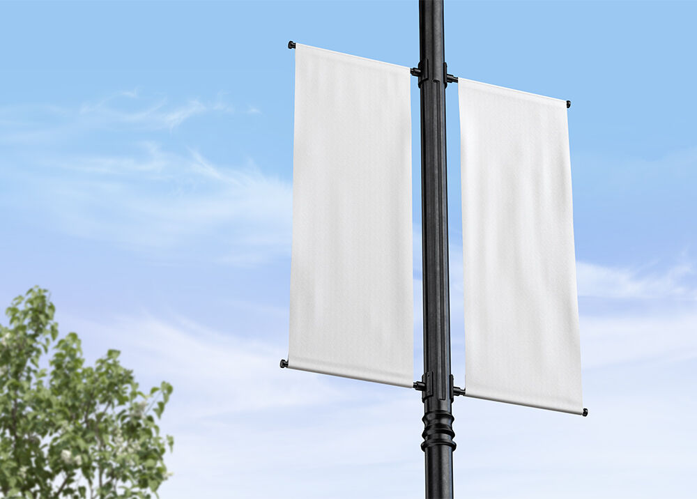 Mockup Featuring Two Lamp Post Banners with Sky View Background FREE PSD