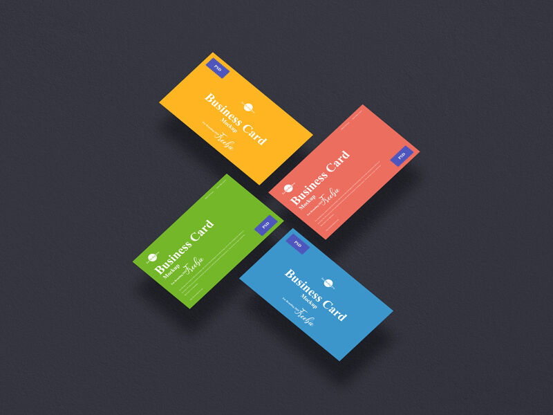 Mockup of 4 Floating Business Cards FREE PSD