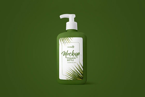 Mockup of a Liquid Soap, Plastic Pump Dispenser Bottle in Perspective FREE PSD