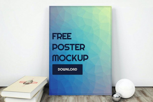 Mockup of a Standing Poster with Books FREE PSD