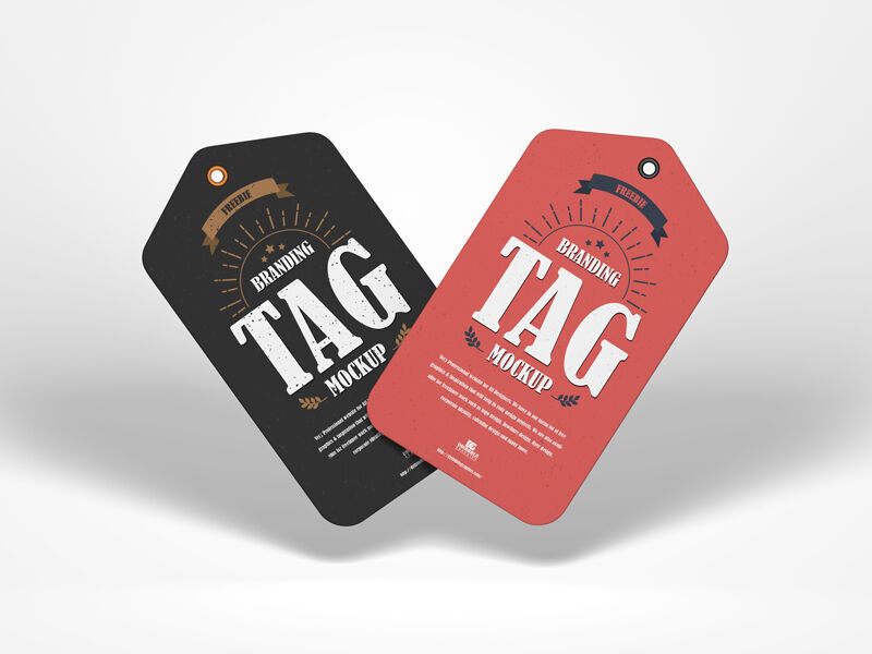 Mockup of Two Floating Hangtags in the Front View FREE PSD