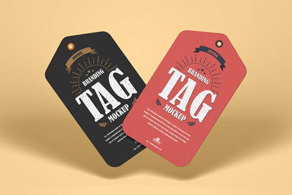 Mockup of Two Floating Hangtags in the Front View FREE PSD