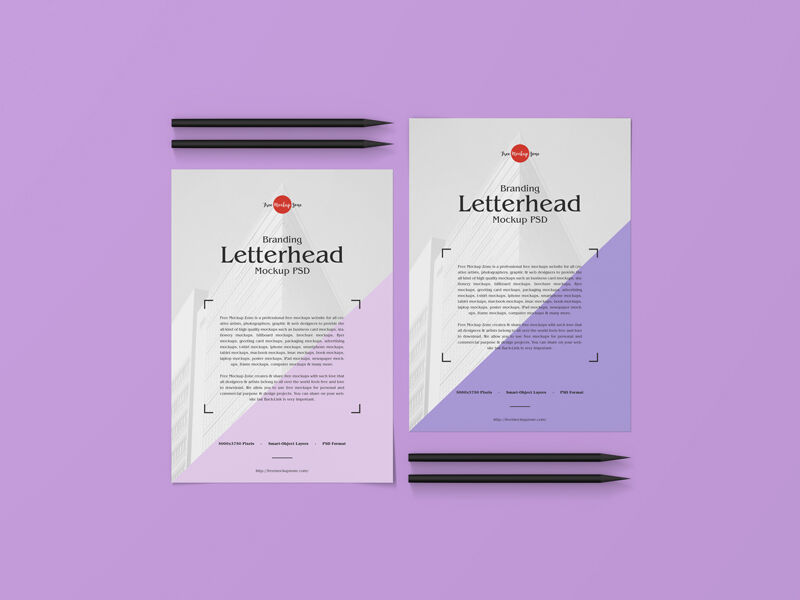 Mockup of Two Letterheads Laid Alongside Each Other in Top View FREE PSD