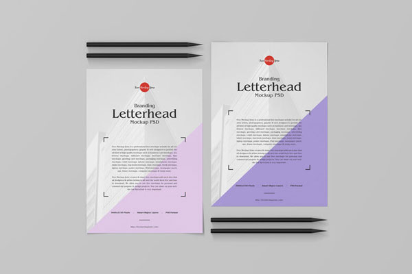 Mockup of Two Letterheads Laid Alongside Each Other in Top View FREE PSD