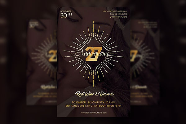 Modern Anniversary Party Flyer and Facebook Cover Templates FREE PSD