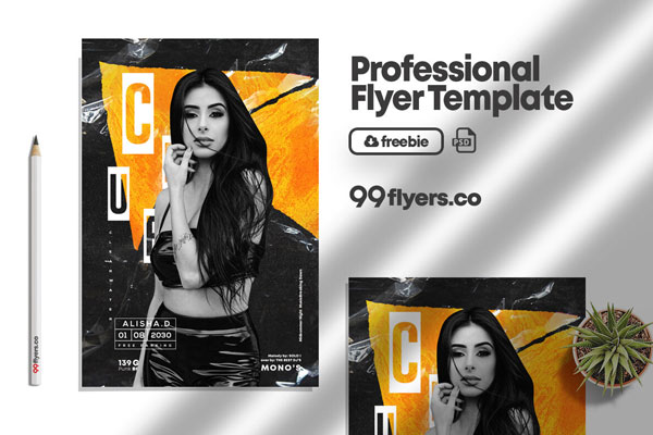 Modern Black and Yellow Nightclub Party Flyer Template FREE PSD