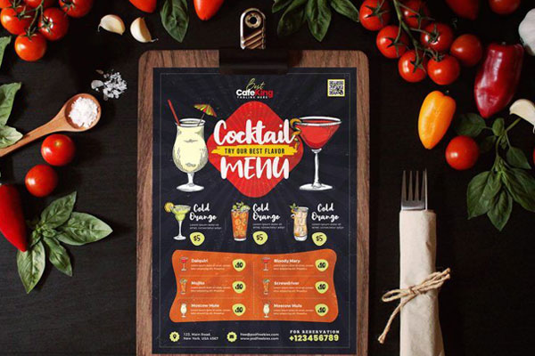 Modern Black Cocktail Menu Flyer Templates FREE PSD