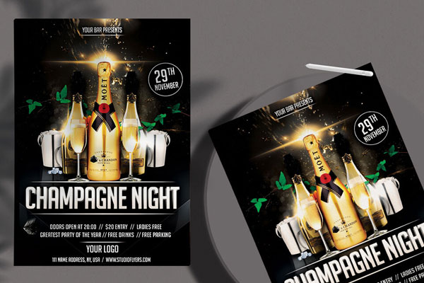 Modern Champagne Night Flyer Template FREE PSD