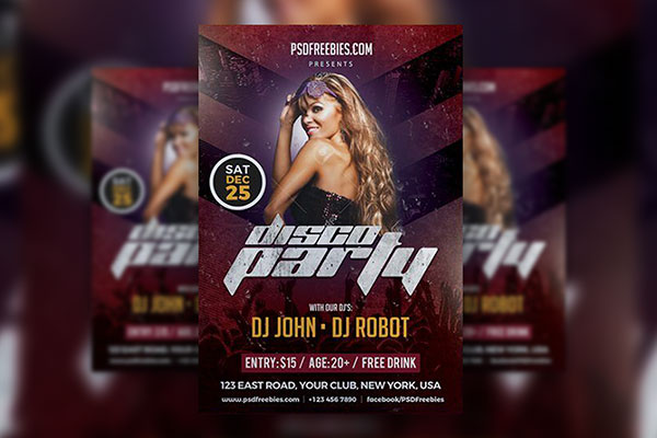 Modern Disco Party Poster Flyer Template FREE PSD