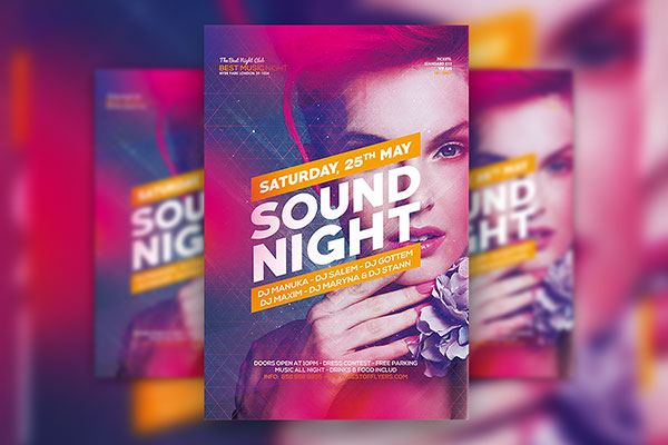 Modern Geometric Night Party Flyer, Poster, and Facebook Templates FREE PSD