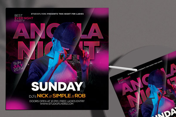 Modern Night Club Party Flyer and Instagram Template FREE PSD