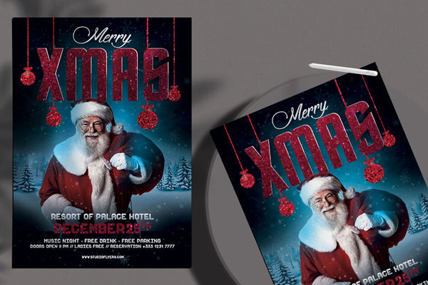 Modern Snowy Xmas Party Flyer Template FREE PSD