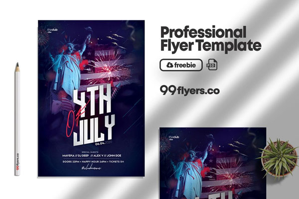 Navy Blue, Modern 4th of July Event Flyer Template FREE PSD