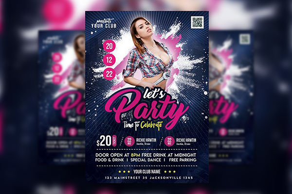 Navy, Pink Modern Nightclub Flyer Template FREE PSD
