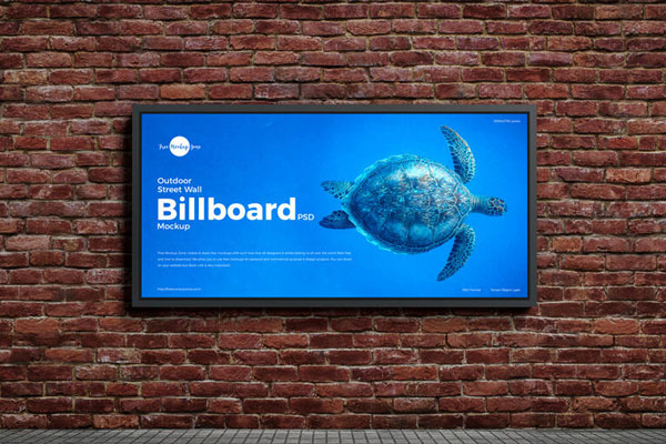Outdoor Brick Wall Landscape Billboard Mockup FREE PSD