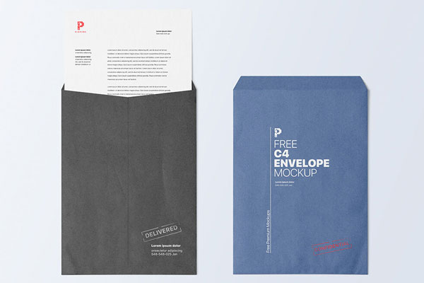 Overhead View of Back and Front C4 Envelopes Mockup FREE PSD