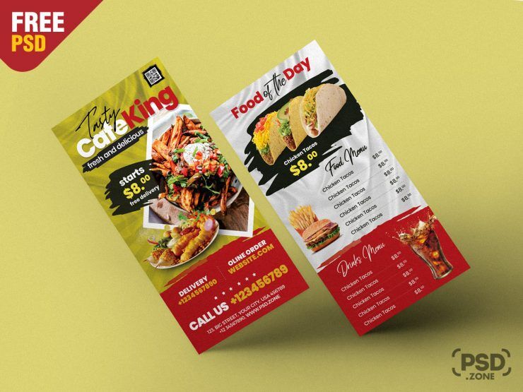 Paint Stroke, Modern Double-Sided DL Restaurant Menu Template FREE PSD