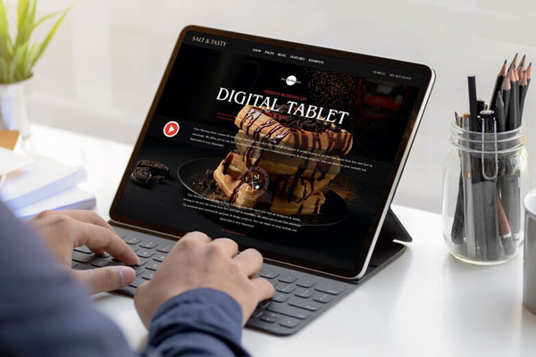 Person Working On Tablet with Keyboard Mockup FREE PSD