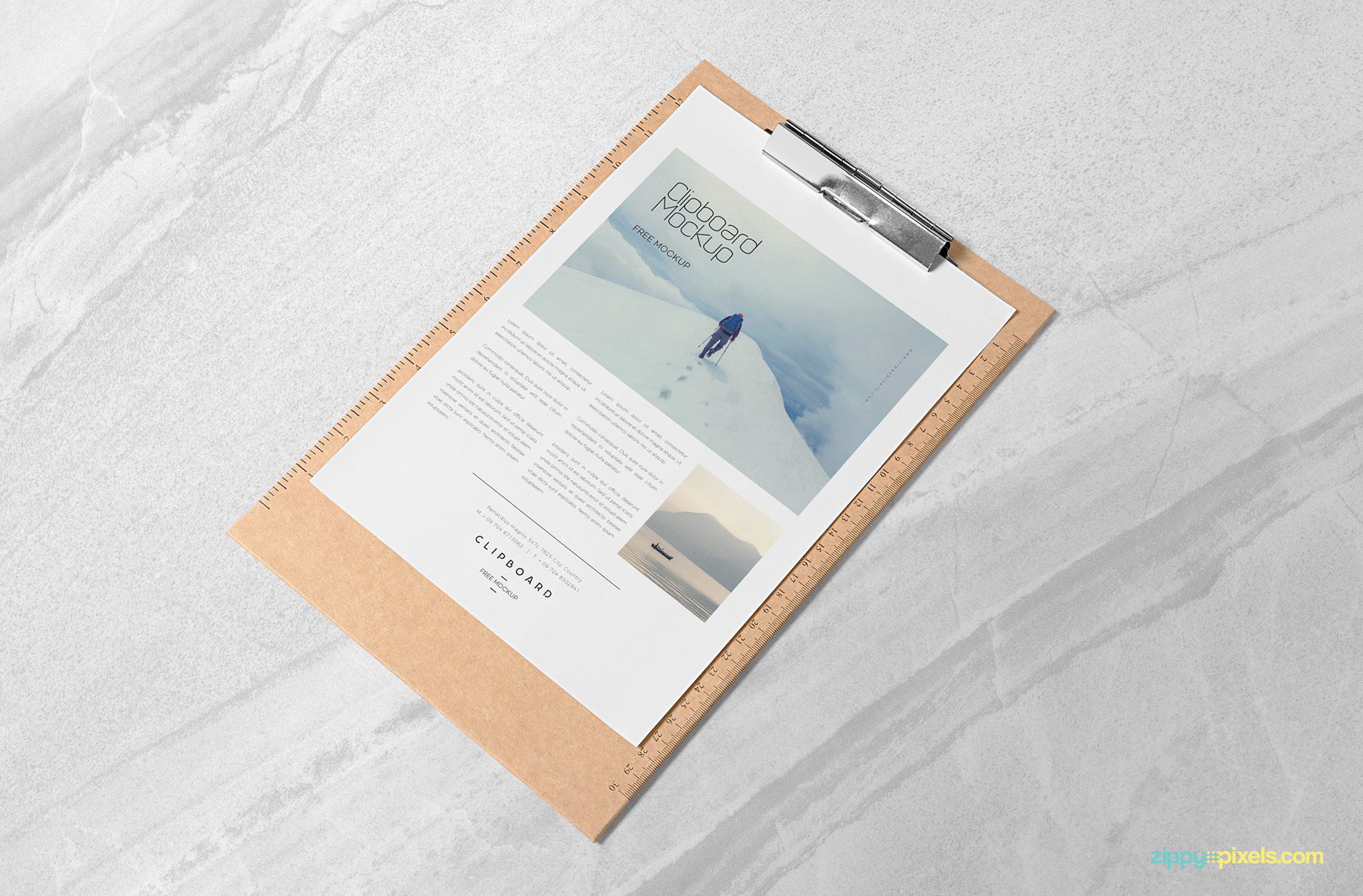 Perspective View A4 Size Paper Mockup on Laid Down Clipboard FREE PSD