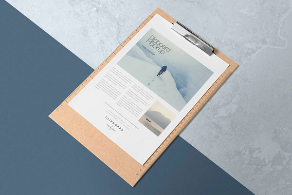 Perspective View A4 Size Paper Mockup on Laid Down Clipboard FREE PSD