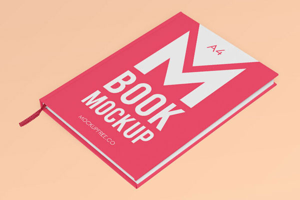 Perspective View Hardcover Book Mockup with Bookmark FREE PSD