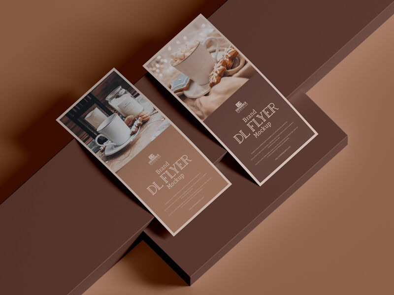 Perspective View Mockup of Two DL Size Flyers FREE PSD