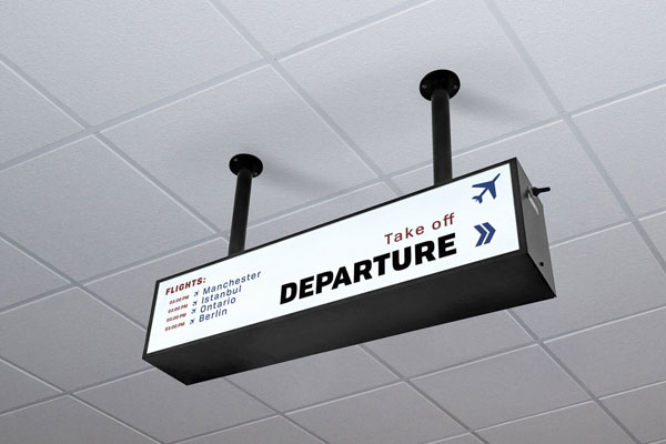 Perspective View of a Ceiling Mounted Backlit Board Mockup FREE PSD