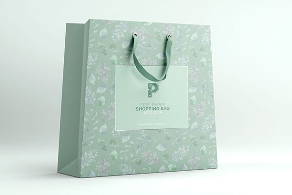 Perspective View of a Single Paper Shopping Bag Mockup FREE PSD