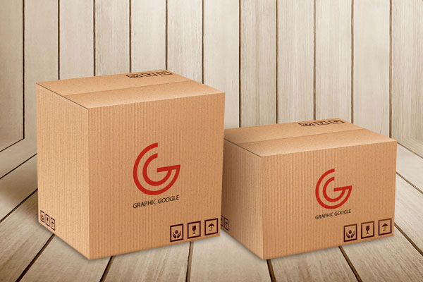 Perspective View of Logos on Two Delivery Packaging Box Mockup FREE PSD