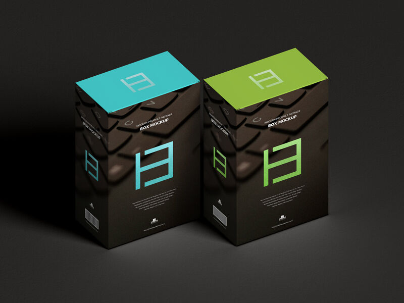 Perspective View Standing Modern Product Package Boxes Mockup FREE PSD