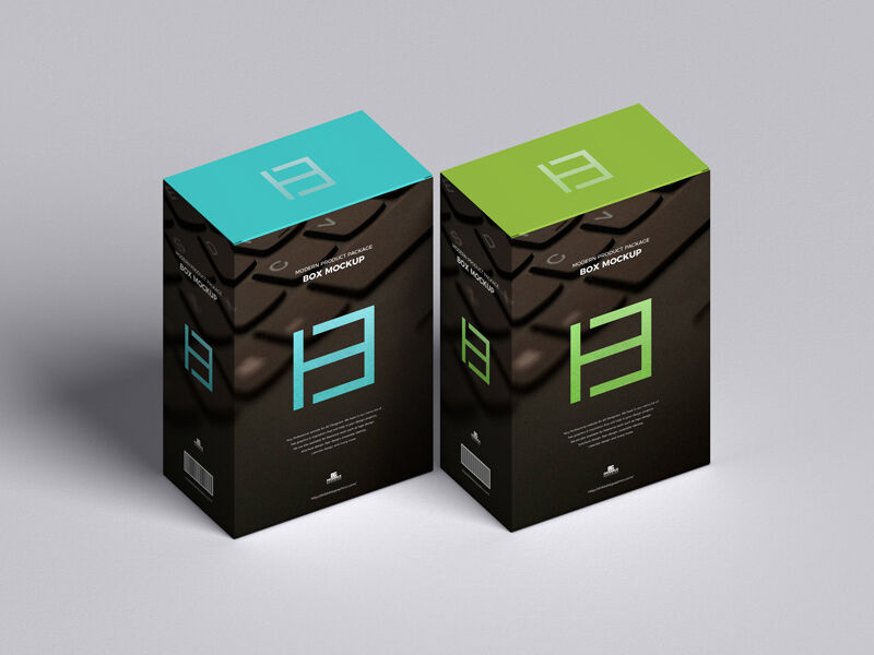 Perspective View Standing Modern Product Package Boxes Mockup FREE PSD