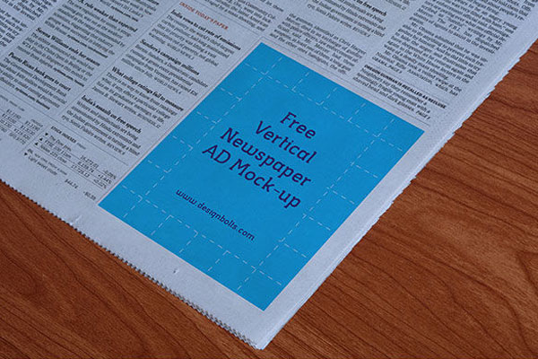 Perspective View Vertical Newspaper Ad on the Page Corner Mockup FREE PSD