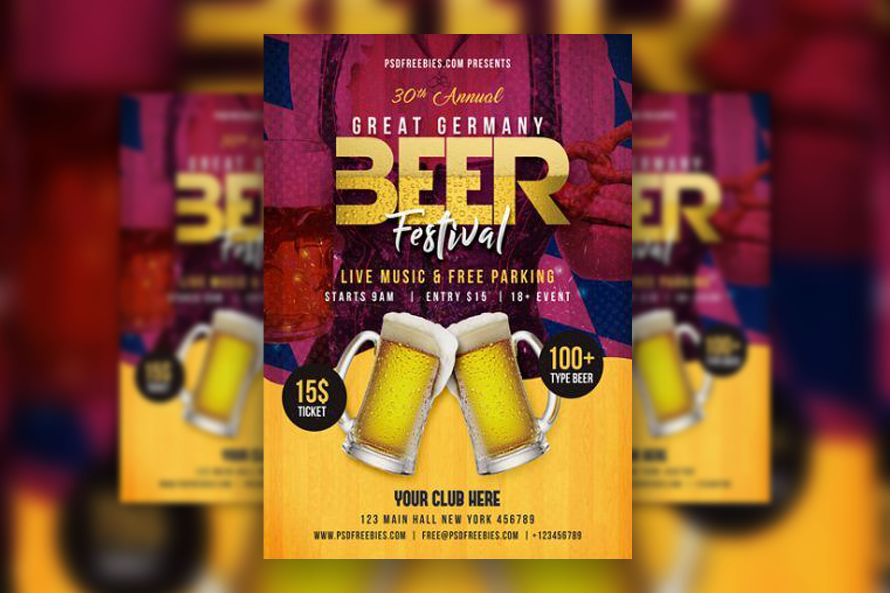 Pink and Yellow Beer Festival Flyer Template Free Download | Resource Boy