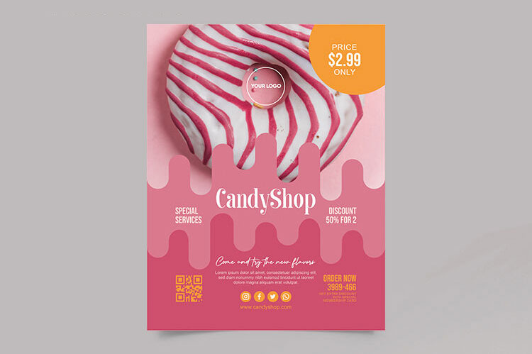Pink Illustrated Candy Shop Flyer Template FREE PSD