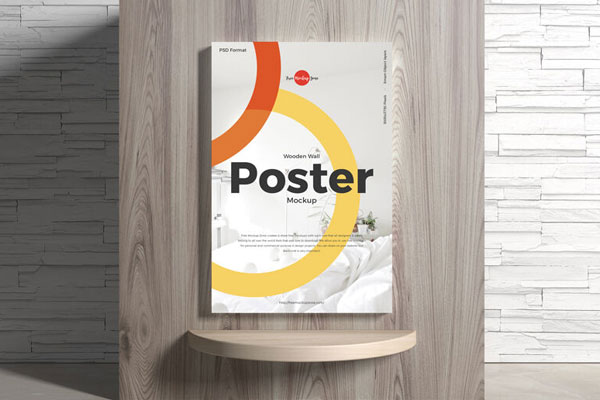 Poster on a Wooden Wall Mockup FREE PSD