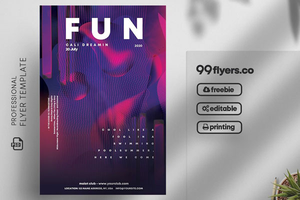 Purple, 3D, Futuristic Nightclub Flyer Template FREE PSD