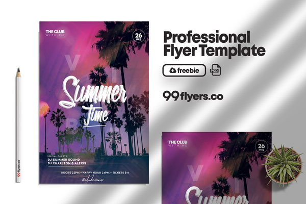 Purple Modern Summer Event/Party Flyer Template FREE PSD