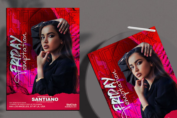 Red and Pink Lifestyle Night Club Event Flyer Template FREE PSD