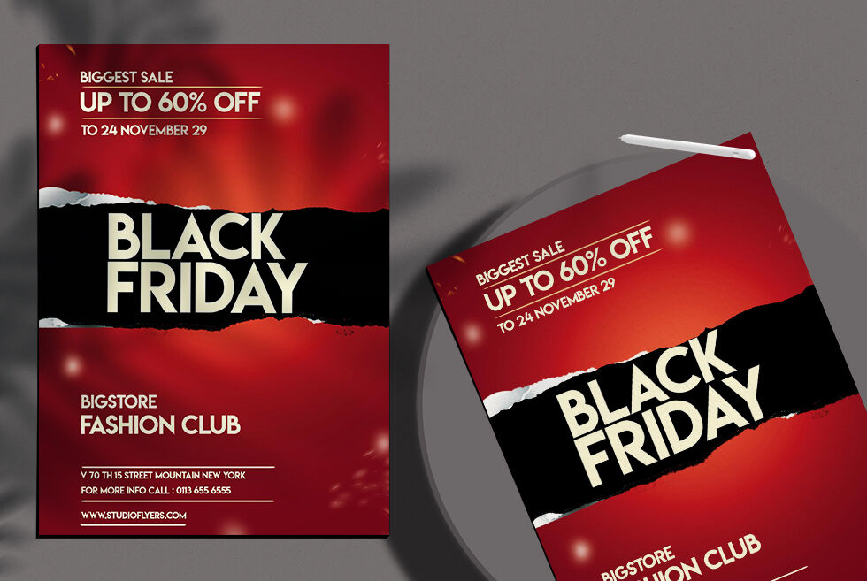 Red, Black Ripped Black Friday Flyer Template FREE PSD