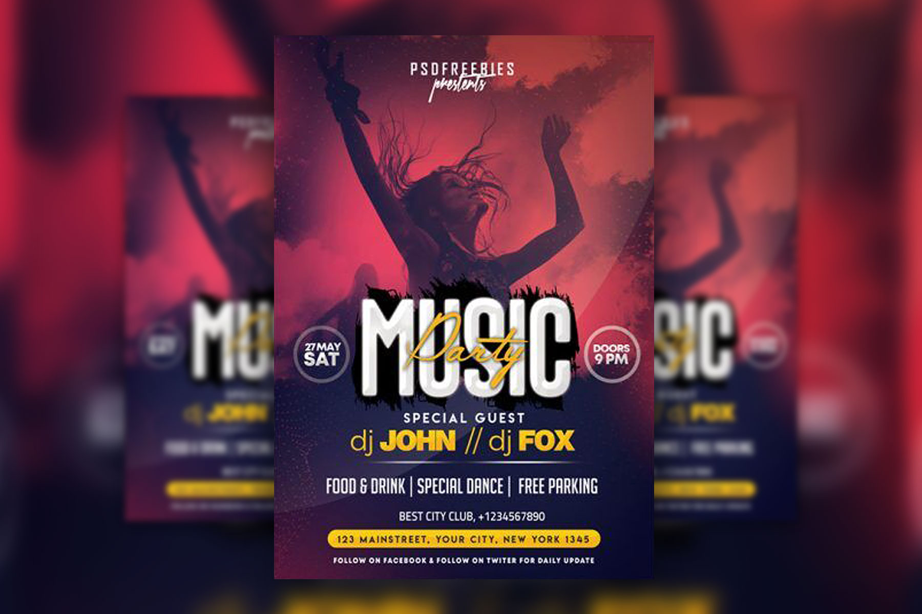 Red Summer Party Flyer Template FREE PSD